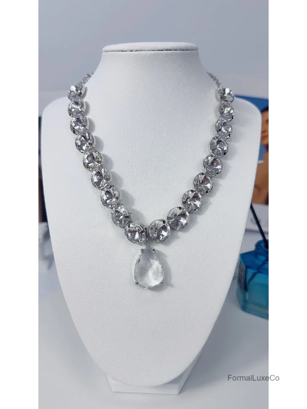 Rhinestone Choker Necklace Silver Crystal Costume Jewelry Adjustable Chain